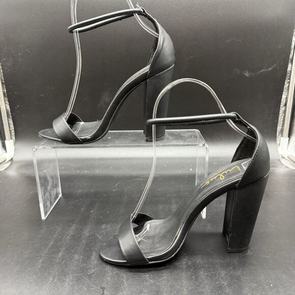 Lulus black Ankle strap open toe block heel womens size 5.5 strappy stiletto - Picture 2 of 6